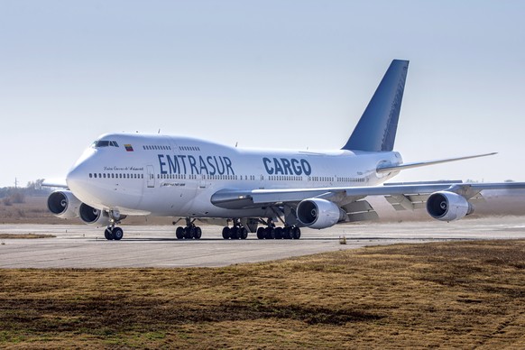 FILE - A Venezuelan-owned Boeing 747, operated by Venezuela&#039;s state-owned Emtrasur cargo line, taxis on the runway after landing in Cordoba, Argentina, June 6, 2022. Argentine presidential spokes ...