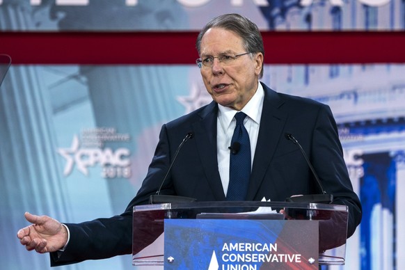 epa06554317 National Rifle Association (NRA) executive vice president and CEO Wayne LaPierre speaks at the 45th annual Conservative Political Action Conference (CPAC) at the Gaylord National Resort &a ...