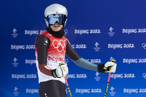 Fanny Smith of Switzerland looks on during the qualification run at the women&#039;s ski freestyle cross competition at the 2022 Winter Olympics in Zhangjiakou, China, on Thursday, February 17, 2022.  ...