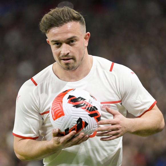 Switzerland&#039;s midfielder Xherdan Shaqiri during a friendly soccer match between England and Switzerland, at the Wembley Stadium in London, England, Saturday, March 26, 2022. (KEYSTONE/Georgios Ke ...