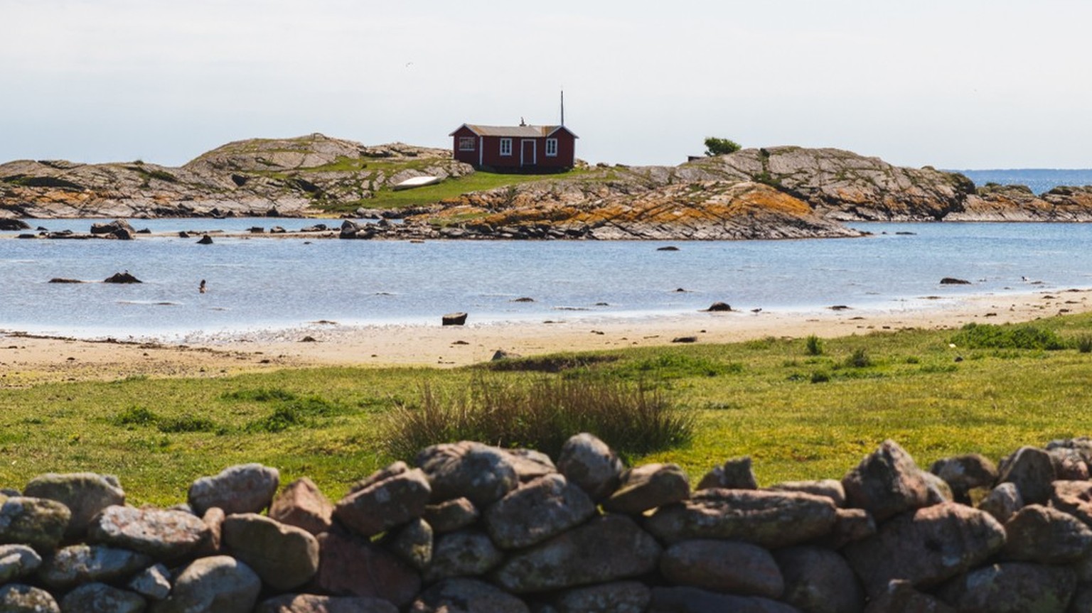 Hallands Väderö / Sweden - May 12 2018: Small house on the island of Hallands Väderö in southern Sweden during spring and sunshine.