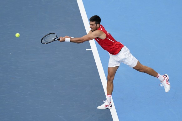 Novak Djokovic, of Serbia, practices for the men&#039;s tennis competition at the 2020 Summer Olympics, Thursday, July 22, 2021, in Tokyo, Japan. (AP Photo/Patrick Semansky)
Novak Djokovic