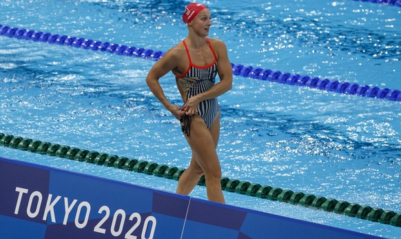 epa09357996 Maria Ugolkova of Switzerland is pictured during a training session prior to the start of the Swimming events of the Tokyo 2020 Olympic Games at the Tokyo Aquatics Centre in Tokyo, Japan,  ...