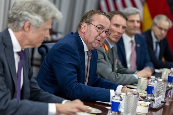 epa12238057 German Minister of Defense Boris Pistorius delivers remarks during a meeting with US Secretary of Defense Pete Hegseth at the Pentagon in Arlington, Virginia, USA, 14 July 2025. The two De ...