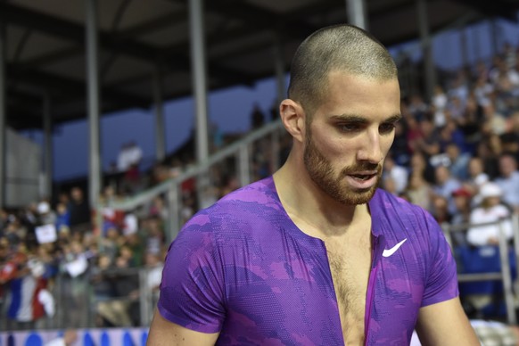 Kariem Hussein from Switzerland reacts after the men&#039;s 400m hurdles race at the Athletissima IAAF Diamond League athletics meeting in the Stade Olympique de la Pontaise in Lausanne, Switzerland,  ...