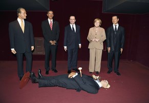 Der getötete Putin vor anderen Wachs-Staatschefs.