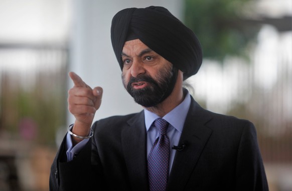 epa10533645 Indian-American businessman Ajay Banga, candidate to preside over the World Bank, speaks to journalists at the Amador Convention Center in Panama City, Panama, 17 March 2023 (issued 20 Mar ...