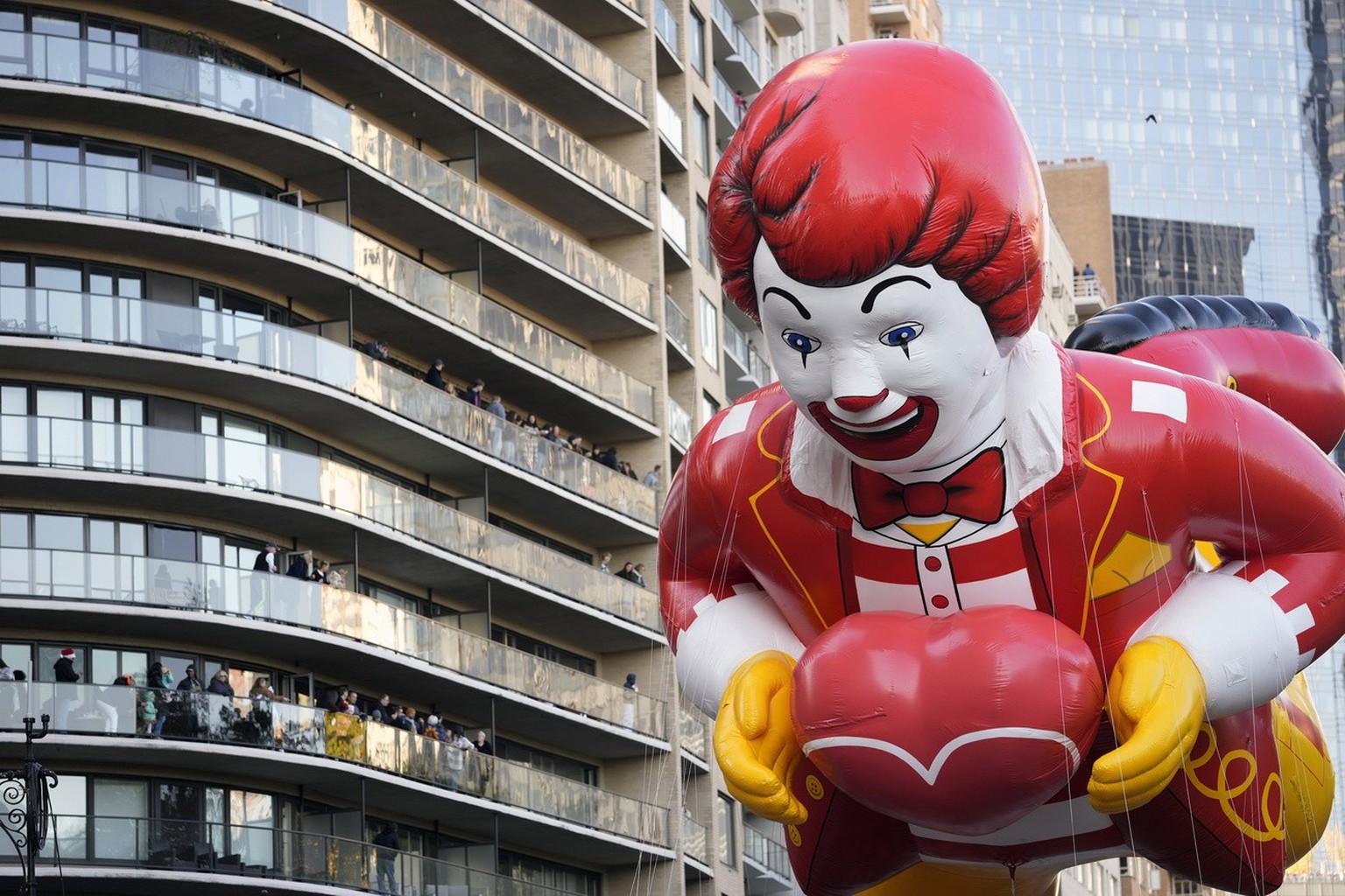 The Ronald McDonald balloon floats in the Macy&#039;s Thanksgiving Day Parade on Thursday, Nov. 24, 2022, in New York. (Photo by Charles Sykes/Invision/AP)