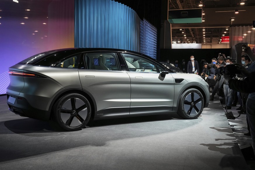 The Sony Vision-S 02 electric SUV is debuted during the Sony news conference at the CES tech show, Tuesday, Jan. 4, 2022, in Las Vegas. (AP Photo/Joe Buglewicz)