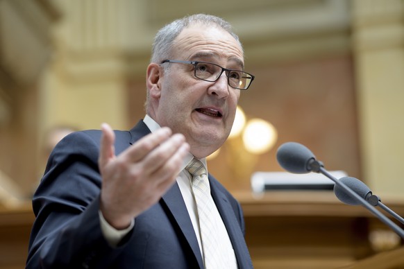 Bundesrat Guy Parmelin spricht waehrend der Fruehlingssession der Eidgenoessischen Raete, am Donnerstag, 21. Maerz 2019 im Nationalrat in Bern. (KEYSTONE/Anthony Anex)