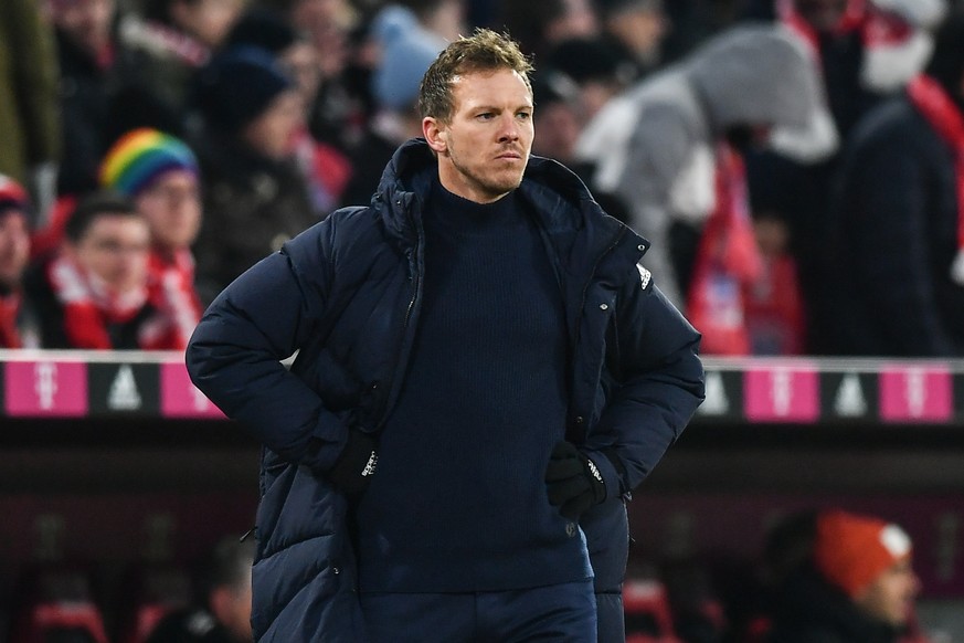 epa10541053 (FILE) - Munich&#039;s head coach Julian Nagelsmann reacts during the German Bundesliga soccer match between FC Bayern Munich and 1. FC Cologne in Munich, Germany, 24 January 2023 (reissue ...