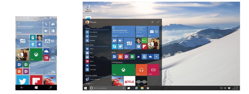 Windows 10 auf dem Smartphone und Desktop-PC.