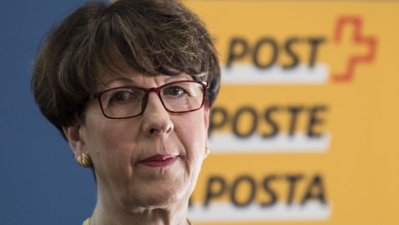 Susanne Ruoff, CEO, spricht an der Bilanzmedienkonferenz der Schweizerischen Post AG, am Donnerstag, 8. Maerz 2018 in Bern. (KEYSTONE/Peter Schneider)