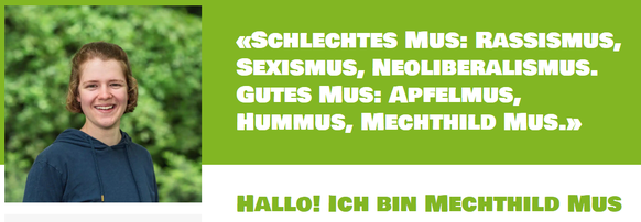 Das sind die 12 lustigsten und absurdesten Wahlplakate der Schweiz\nMechthild Mus, leider nur online gesehen und nicht als reguläres Plakat.