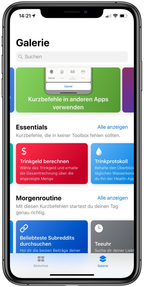 Apple selber bietet in der Kurzbefehle-App («Galerie») die verschiedensten Shortcuts an.