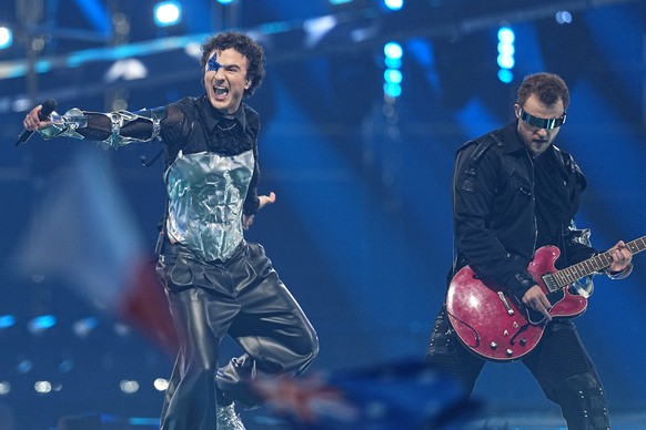 Cosmo from Austria performs the song "Tanzschein" during the Grand Final of the 70th Eurovision Song Contest in Vienna, Austria, Saturday, May 16, 2026. (AP Photo/Martin Meissner)
Austria Eu ...