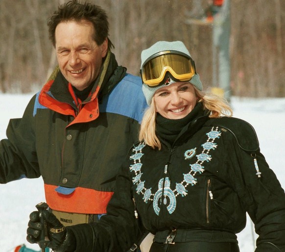 FILE - Ivana Trump stands with friend and former team member of the Czech national ski team, George Syrovatka, during practice runs at the George Syrovatka International Downhill ski race at Jay Peak  ...