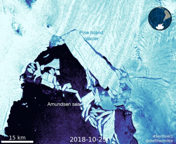 The newest iceberg to break off of Pine Island Glacier is large enough to cover Manhattan with ice five times over.
Credit: