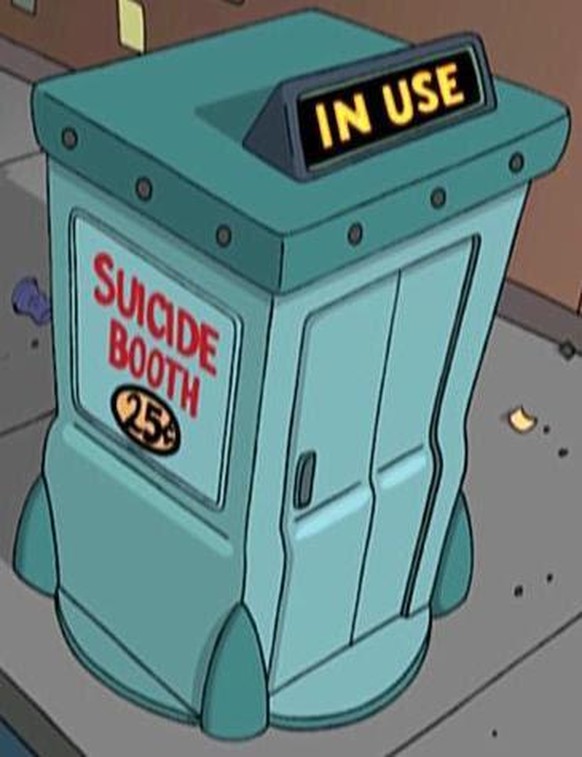 Diese Suizidkapsel ist jetzt in der Schweiz zugelassen – und wird wohl bald eingesetzt\nDas erinnert mich an die Selbstmordzellen die man in New New York im Jahr 3000 benutzt (Futurama). Man kann in d ...