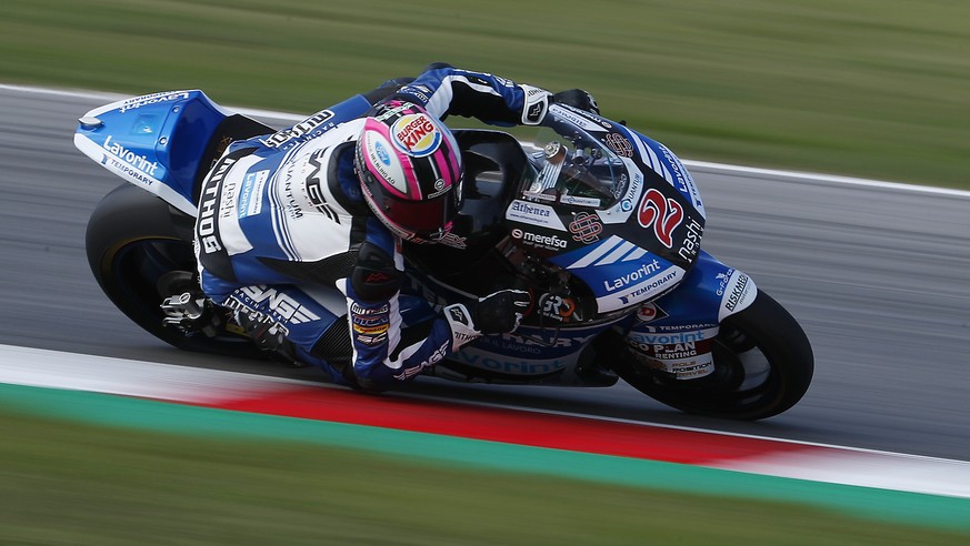 Switzerland&#039;s Jesko Raffin rides his Kalex during the qualifying session of the San Marino Moto2 Grand Prix at the Misano circuit in Misano Adriatico, Italy, Saturday, Sept. 8, 2018. (AP Photo/An ...