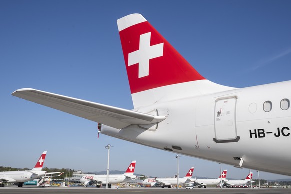 Parked planes of the airline Swiss at the airport in Zurich, Switzerland on Friday, 17 April 2020. The bigger part of the Swiss airplanes are not in use due to the outbreak of the coronavirus. (KEYSTO ...