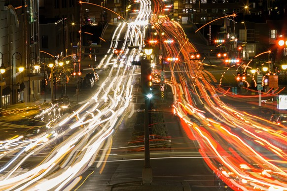 traffic time lapse long exposure city life rush hours in Sherbrooke Quebec Canada, rush hour traffic time lapse Sherbrooke city Quebec Canada urban motion speed street long exposure lights, rush hour ...