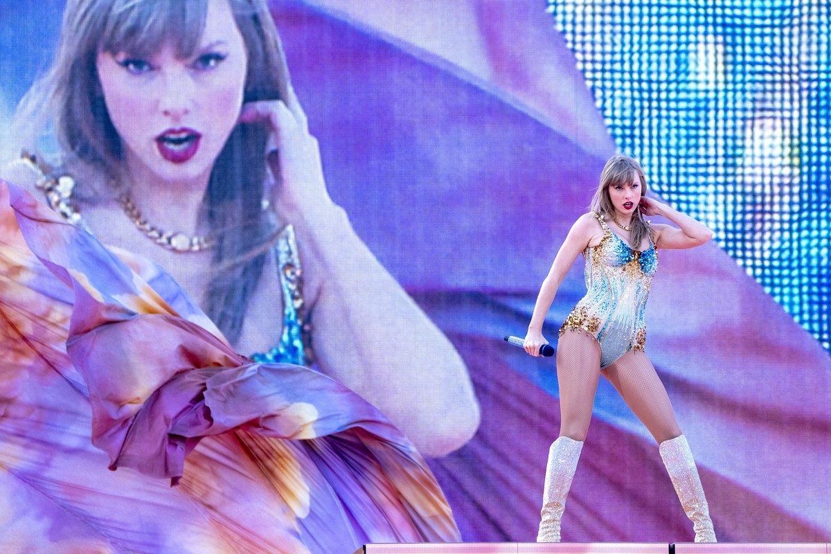 Singer Taylor Swift performs on stage during her Eras Tour at the Murrayfield Stadium in Edinburgh, Friday June 7, 2024. (Jane Barlow/PA via AP)