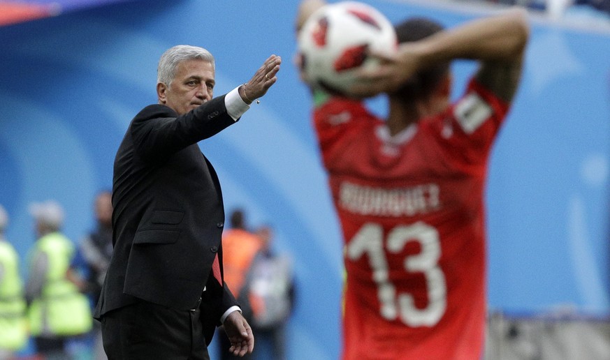 Switzerland head coach Vladimir Petkovic gives directions to his players during the round of 16 match between Switzerland and Sweden at the 2018 soccer World Cup in the St. Petersburg Stadium, in St.  ...