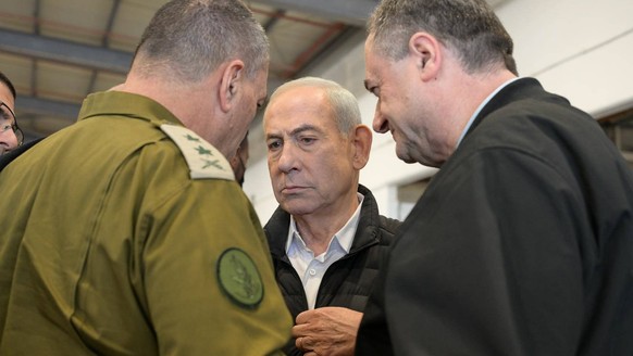 March 3, 2026, Palmachim Airbase, Israel: Israeli Prime Minister BENJAMIN NETANYAHU C visits the Palmachim Airbase accompanied by Minister of Defense ISRAEL KATZ R and IDF Chief of Staff Lt. Gen. EYAL ...