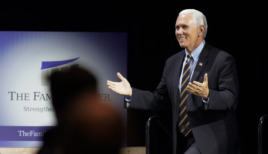 Vice President Mike Pence arrives to speak at an event hosted by The Family Leader Foundation Thursday, Oct. 1, 2020, in Des Moines, Iowa. (AP Photo/Charlie Neibergall)
Mike Pence