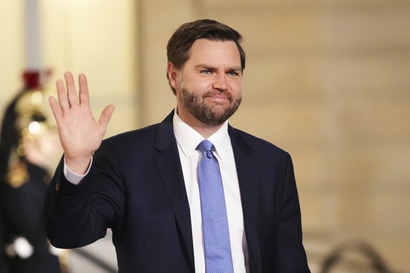 Vice President JD Vance arrives for a reception at Palais de l&#039;Elysee in Paris on Monday, Feb. 10, 2025. (Sean Kilpatrick/The Canadian Press via AP)
