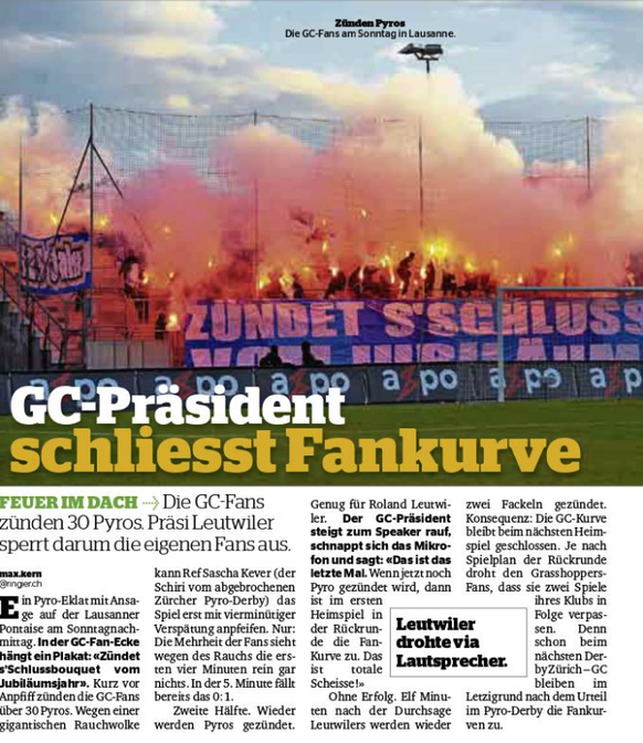 2011: Der damalige GC-Präsident Roland Leutwiler schliesst im Dezember nach einem Pyro-Wurf die eigene Fankurve.