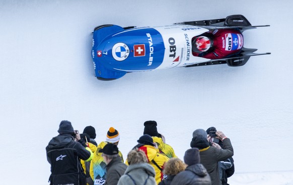 Michael Vogt/Sandro Michel of Switzerland in action during the Men?s 2-Bob IBSF World Championships in St. Moritz, Switzerland, on Sunday, January 29, 2023. (KEYSTONE/Mayk Wendt)