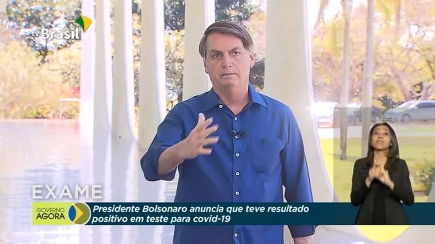 epa08535116 A video grab made available by TVBrasilGov shows Brazilian President Jair Bolsonaro as he speaks during a press conference in Brasilia, Brazil, 07 July 2020 (issued 08 July 2020). Bolsonar ...