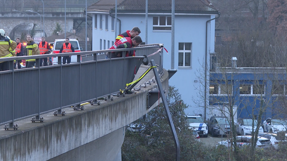 Der Lastwagen durchbrach die Leitplanke und stürzte in die Aare.