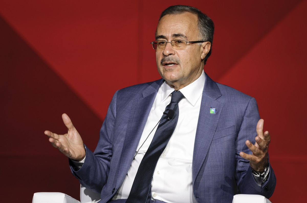 Amin Nasser, CEO of Saudi Aramco, takes part in a panel discussion at the World Petroleum Congress in Calgary, Alberta Monday, Sept. 18, 2023. (Jeff McIntosh/The Canadian Press via AP)
