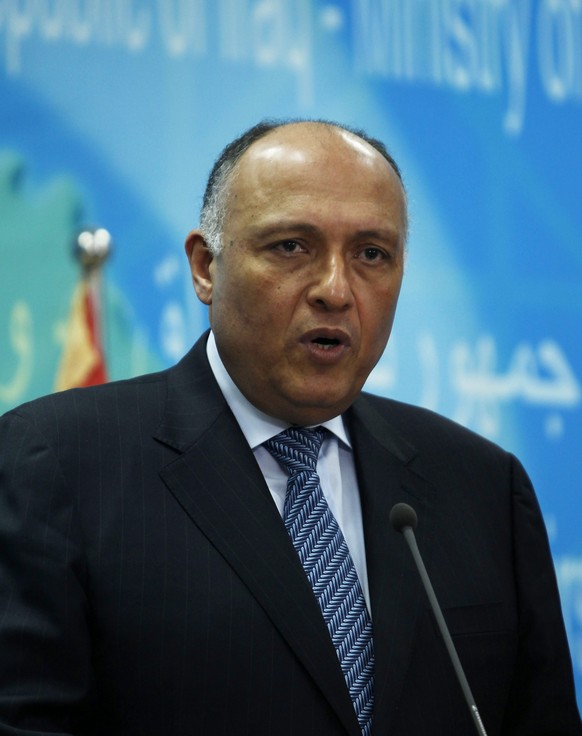 Der ägyptische Aussenminister Sameh Shoukry: Ägypten sorgte im vergangenen Jahr für Schlagzeilen, weil es mehrere al-Jazeera-Journalisten zu Haftstrafen verurteilt hat. 46 Journalisten befanden sich E ...