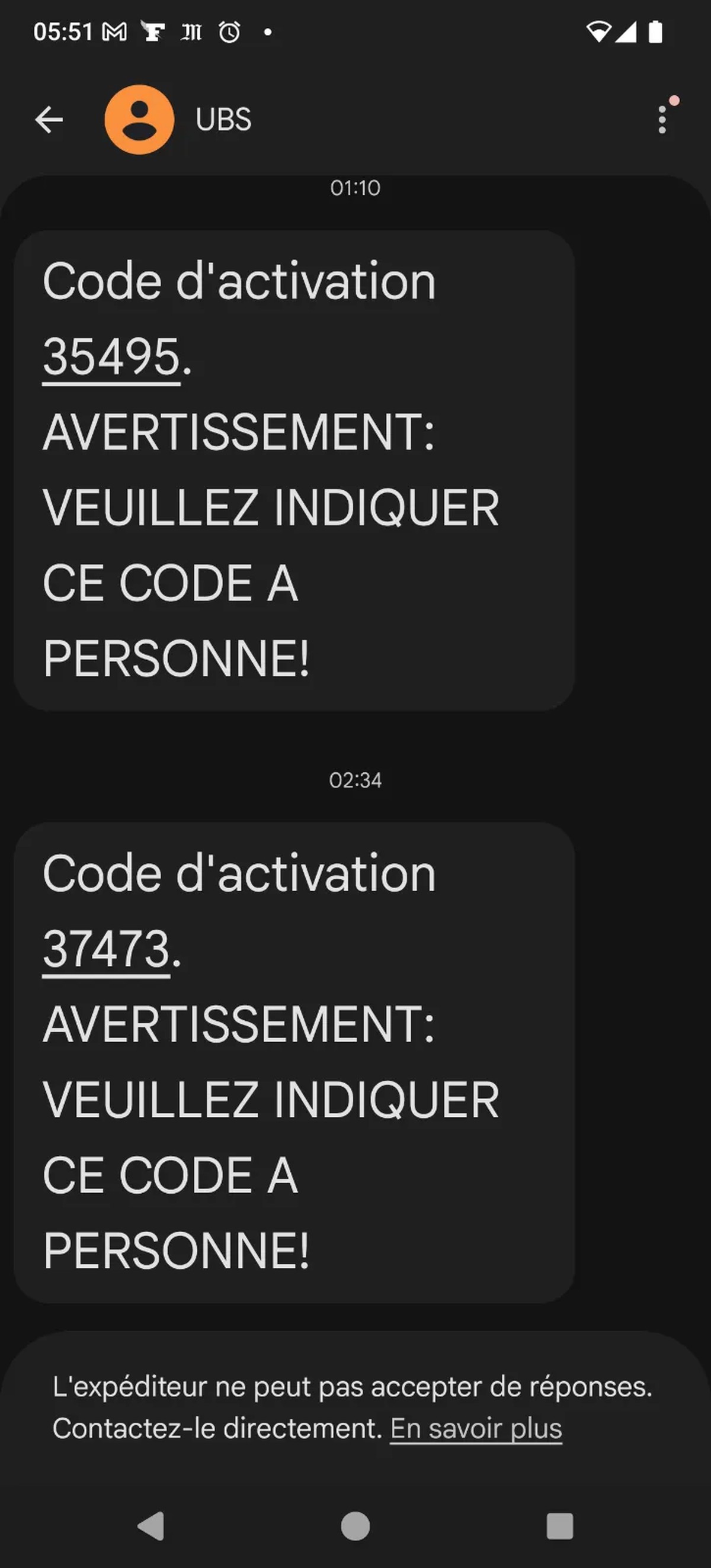Certaines personnes ont reçu plusieurs messages successifs.