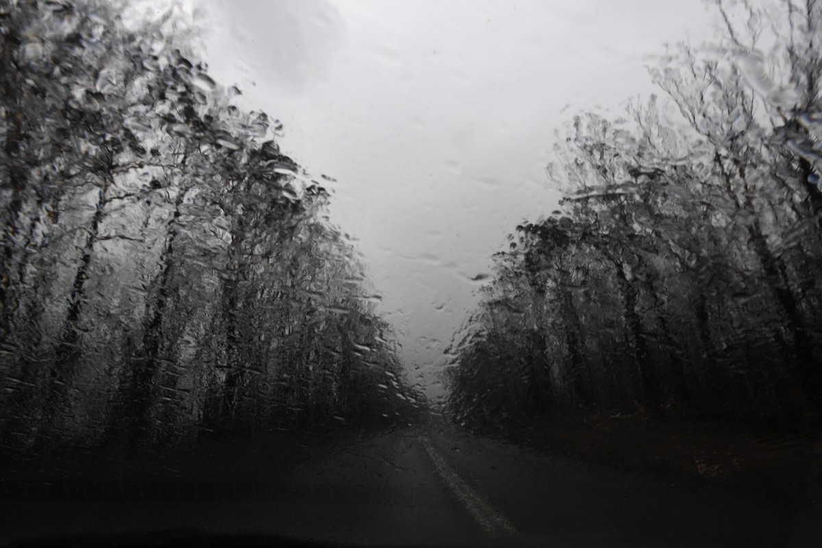 epa08103577 Rain is seen on the windscreen of a vehicle as it falls in an area that was burnt by bushfires the previous day, near Nowra, New South Wales, Australia, 05 January 2020. EPA/DEAN LEWINS AU ...