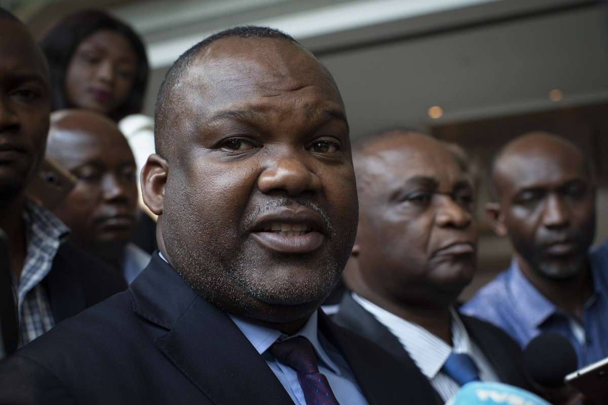 epa07253075 President of the DR Congo's electoral commission the Commission Electorale Nationale Independante (CENI) Corneille Nangaa speaks to the media after meeting with the three Presidential ...