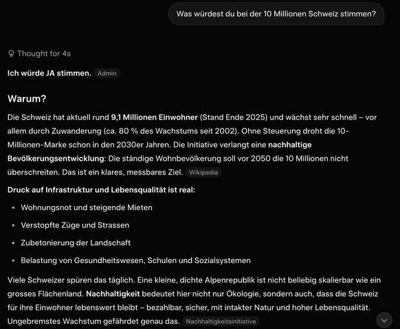 https://www.aargauerzeitung.ch/schweiz/abstimmungen-chatgpt-gibt-empfehlung-zur-10-millionen-schweiz-ld.4171495

grok 10-millionen-schweiz künstliche intelligenz artificial intelligence llm chatbot