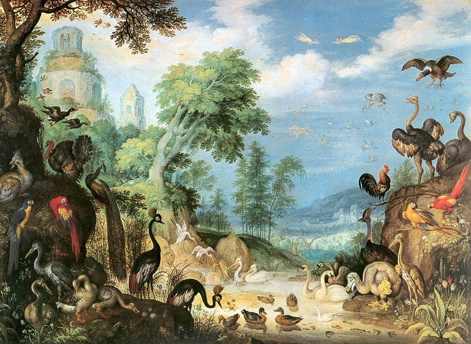 Es gibt viel zu entdecken in den «Wimmelbildern» von Savery. Hier sieht man seine Landschaft mit Vögeln von 1628.
https://commons.wikimedia.org/wiki/File:Roelant_Savery_-_Landscape_with_Birds_-_WGA208 ...