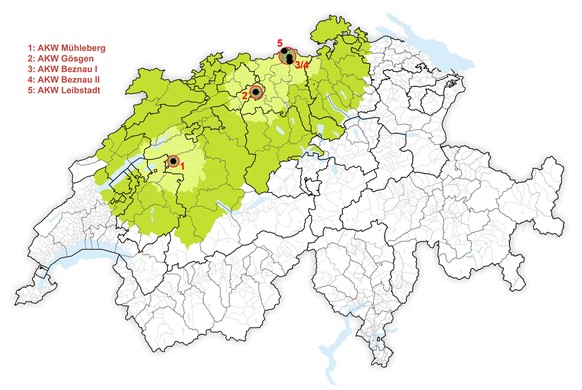 Die fünf Schweizer Atomkraftwerke befinden sich in dicht besiedeltem Gebiet. Neu erhalten rund 4,6 Millionen Personen Jodtabletten.