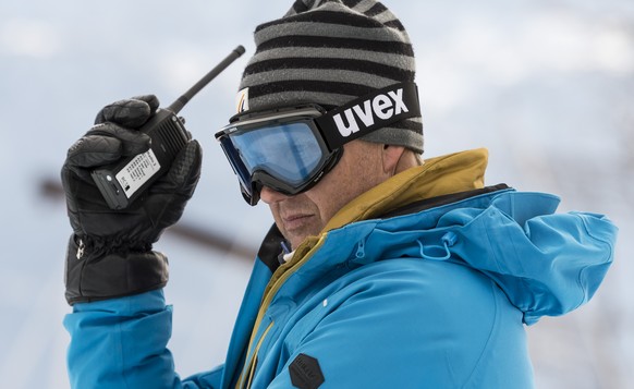 Chief Race Director World Cup Ladies of FIS Atle Skaardal looks on during a training session of the women&#039;s Downhill race of the FIS Alpine Ski World Cup season in Crans-Montana, Switzerland, Thu ...