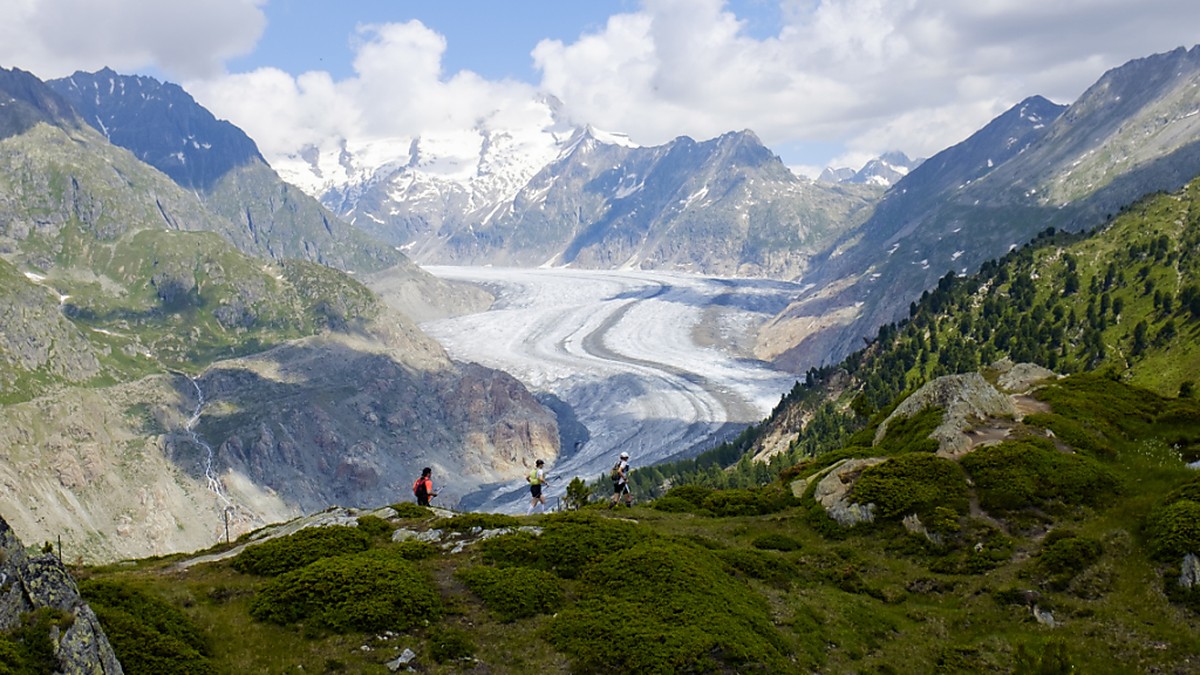 Der Aletsch Gletscher ist Unesco Welterbe: Doch mit zusehends häufigeren Hitzesommern schmelzen die Gletscher und schwitzen die Menschen. (Archivbild)