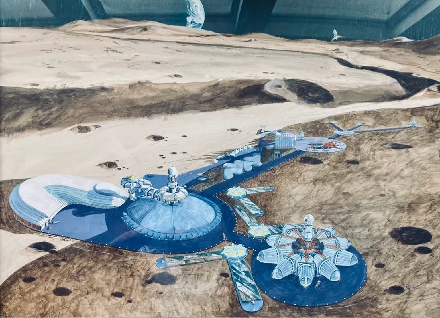 Artist: “Bob Luke” moon base concept drawing for NASA in 1974. Have not been able to confirm he worked for NASA or find out much more about him but thought y’all might enjoy and dig to find more for m ...
