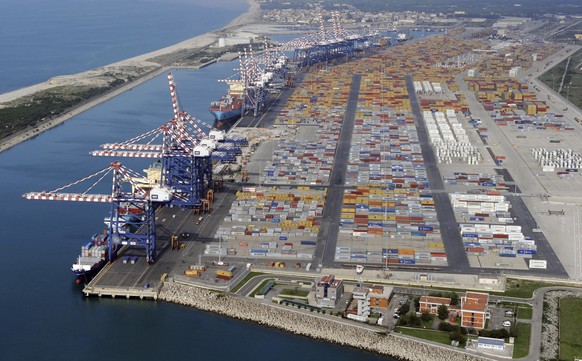 FILE - This 2010 photo shows an aereal view of the Gioia Tauro port, southern Italy. On Tuesday, Feb. 11, 2014, a joint Italian-U.S. anti-Mafia blitz is underway with numerous arrests reported on both ...