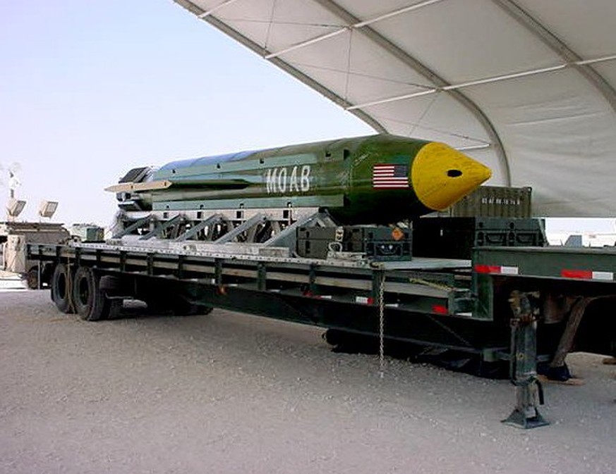 epa05906546 An undated handout photo made available by the US Department of Defense (DoD) shows a GBU-43 Massive Ordnance Air Blast (MOAB) at the Eglin Air Force Armament Center, Florida, USA. A Penta ...