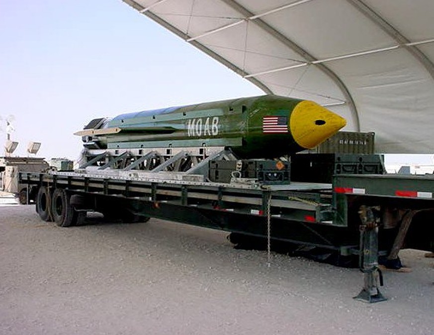 epa05906546 An undated handout photo made available by the US Department of Defense (DoD) shows a GBU-43 Massive Ordnance Air Blast (MOAB) at the Eglin Air Force Armament Center, Florida, USA. A Penta ...