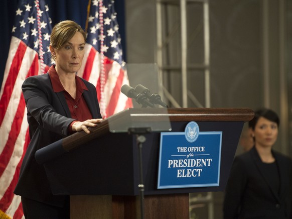 This image released by Showtime shows, Elizabeth Marvel as President-elect Elizabeth Keane in a scene from &quot;Homeland.&quot; Writing TV shows based on real life in Washington has always been a cha ...